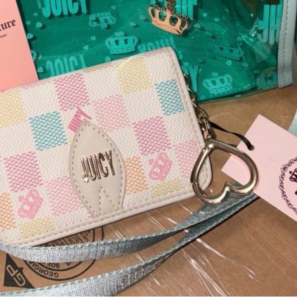 Juicy Couture Multicolor Checkered Wallet with Heart Keychain